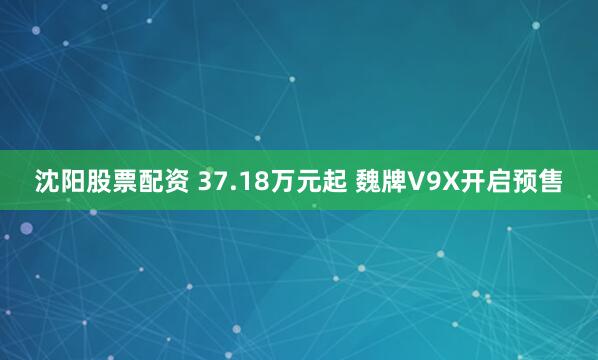 沈阳股票配资 37.18万元起 魏牌V9X开启预售